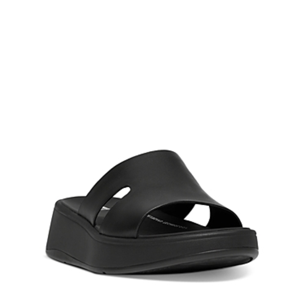 FitFlop Women's F-Mode Raw-Edge Leather Flatform H-Bar Slide Sandal,Black 9